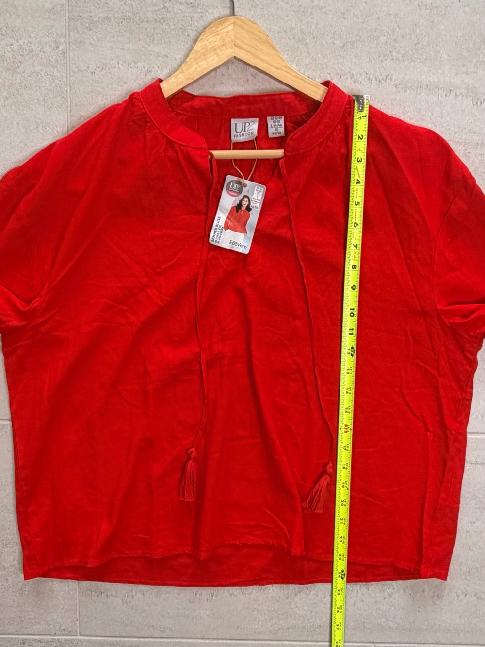 UP2 Fashion Red EcoVero Linen Blend Tassel Tie Blouse Top L NWT - Picture 7 of 10